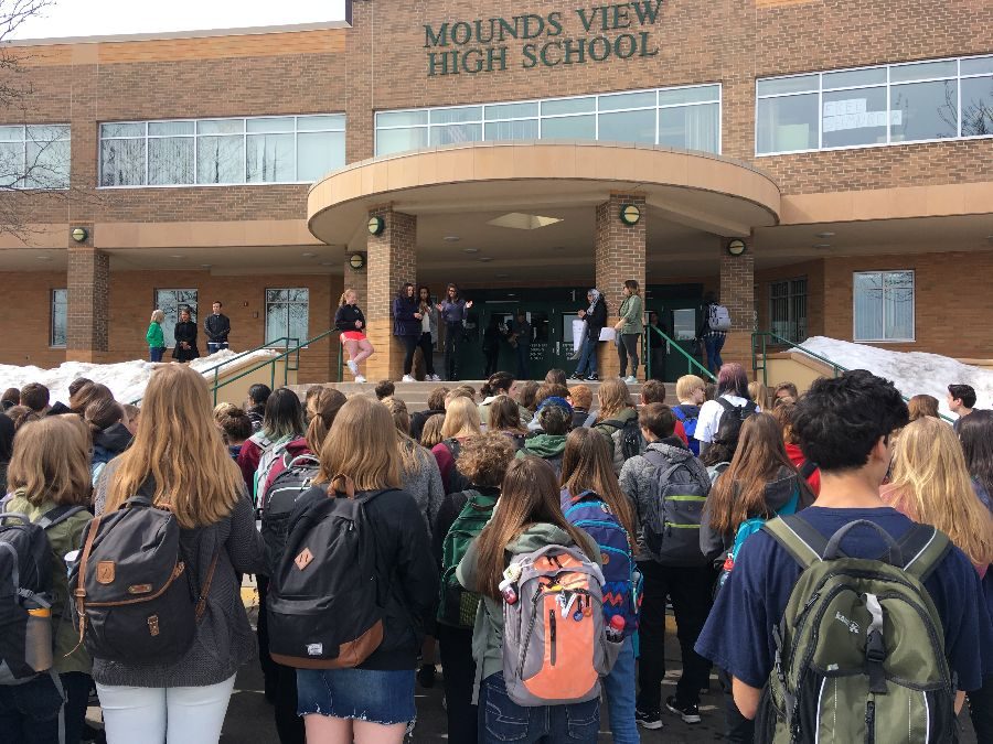 Students walk out for gun control.