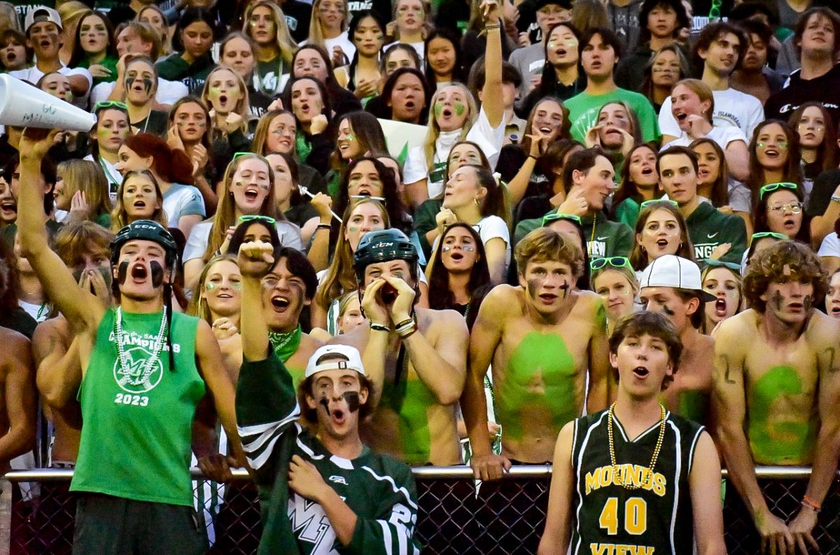 Students cheer in the renovated stadium, which was finished just in time for the homecoming football game.