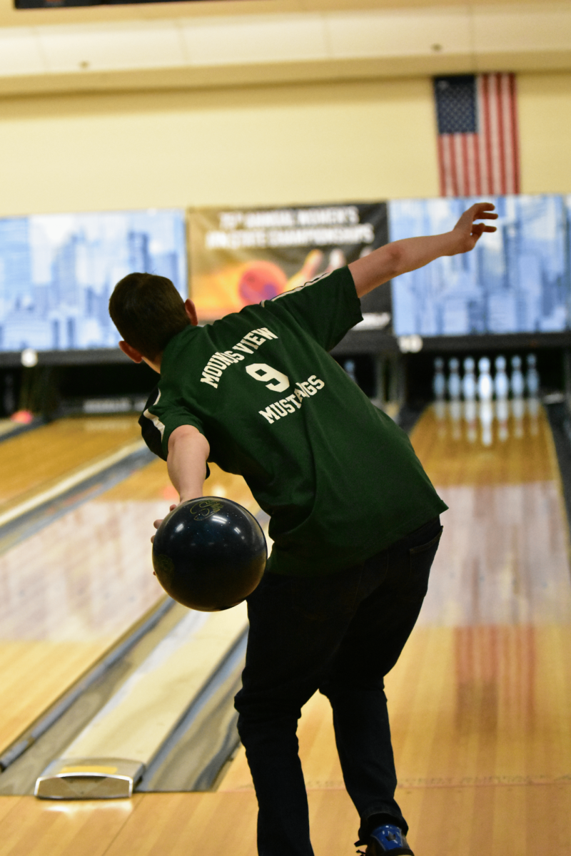 Jerry Floeder hits a spare at Flahertys Arden Bowl.